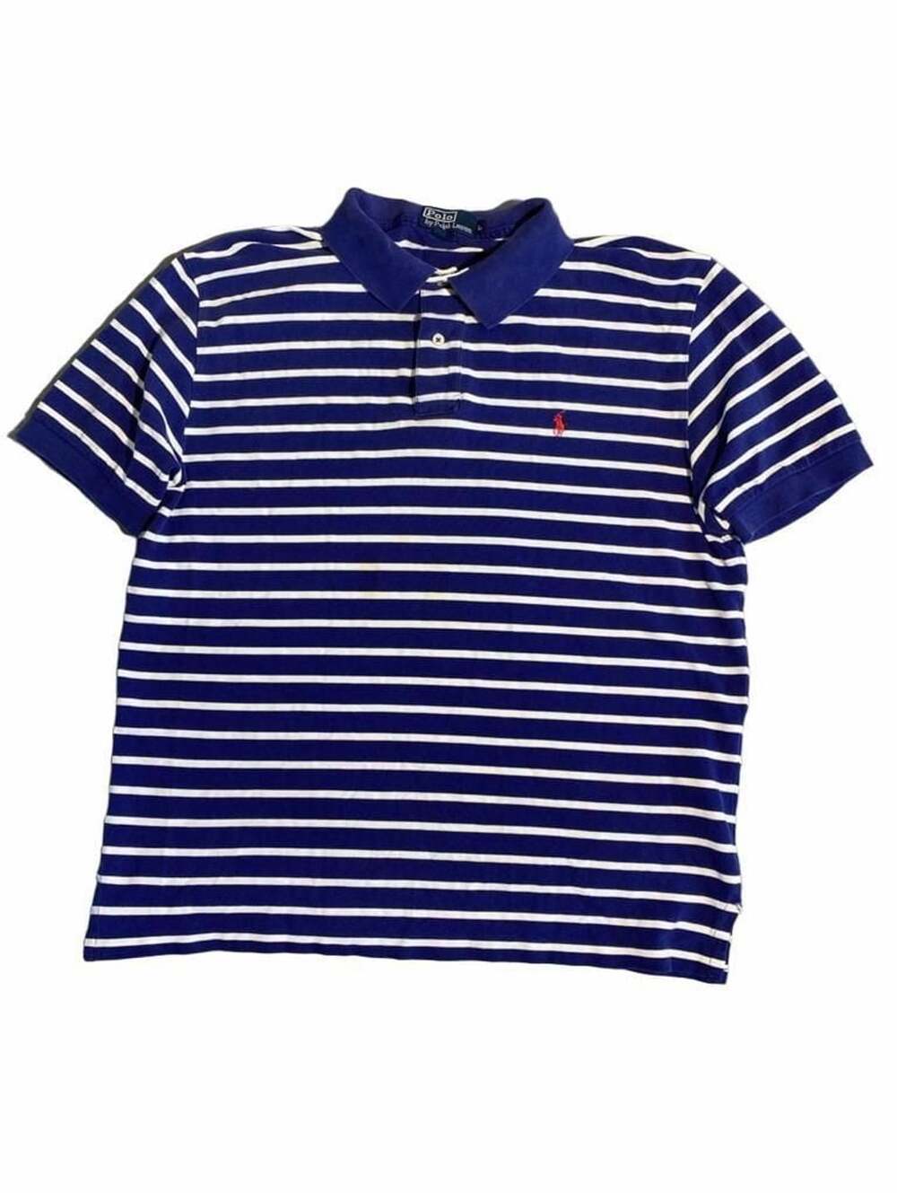 Polo Ralph Lauren Striped Polo Shirt Size L Blue White Short Sleeve
